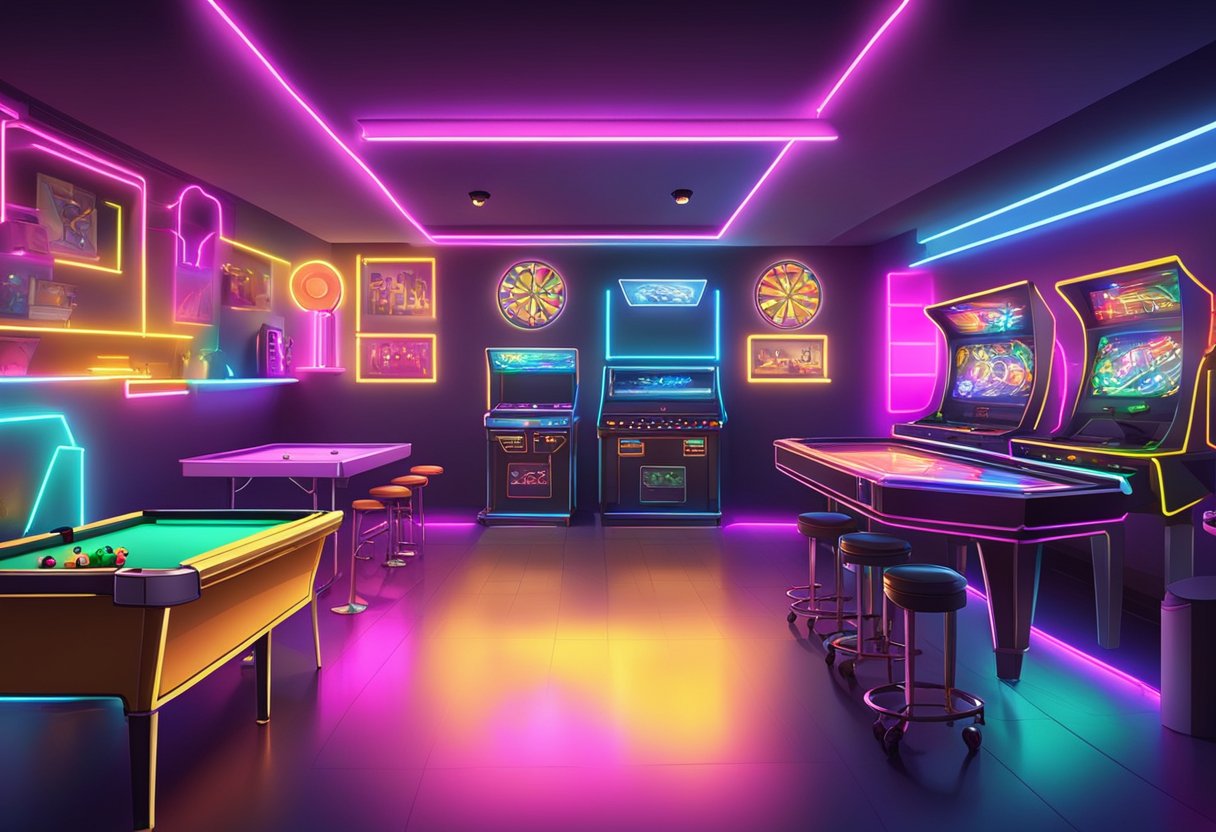 game room with cool lighting