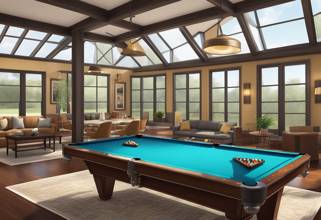 pool table with natural light in game room