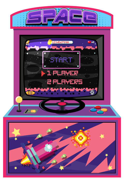 Retro arcade cabinet isolated on white background illustration