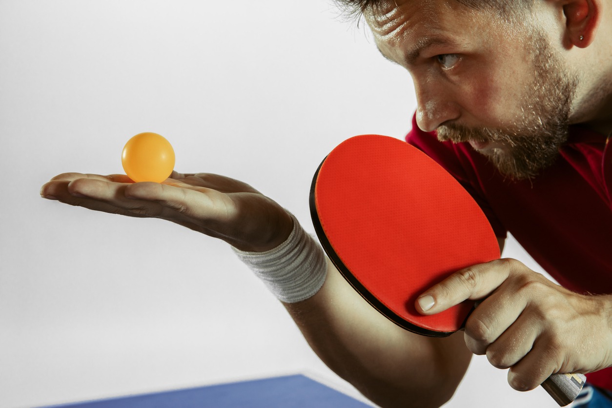 Tennis player focused on one shot