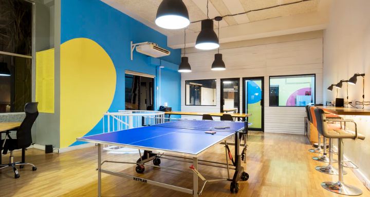 a ping pong table in an office